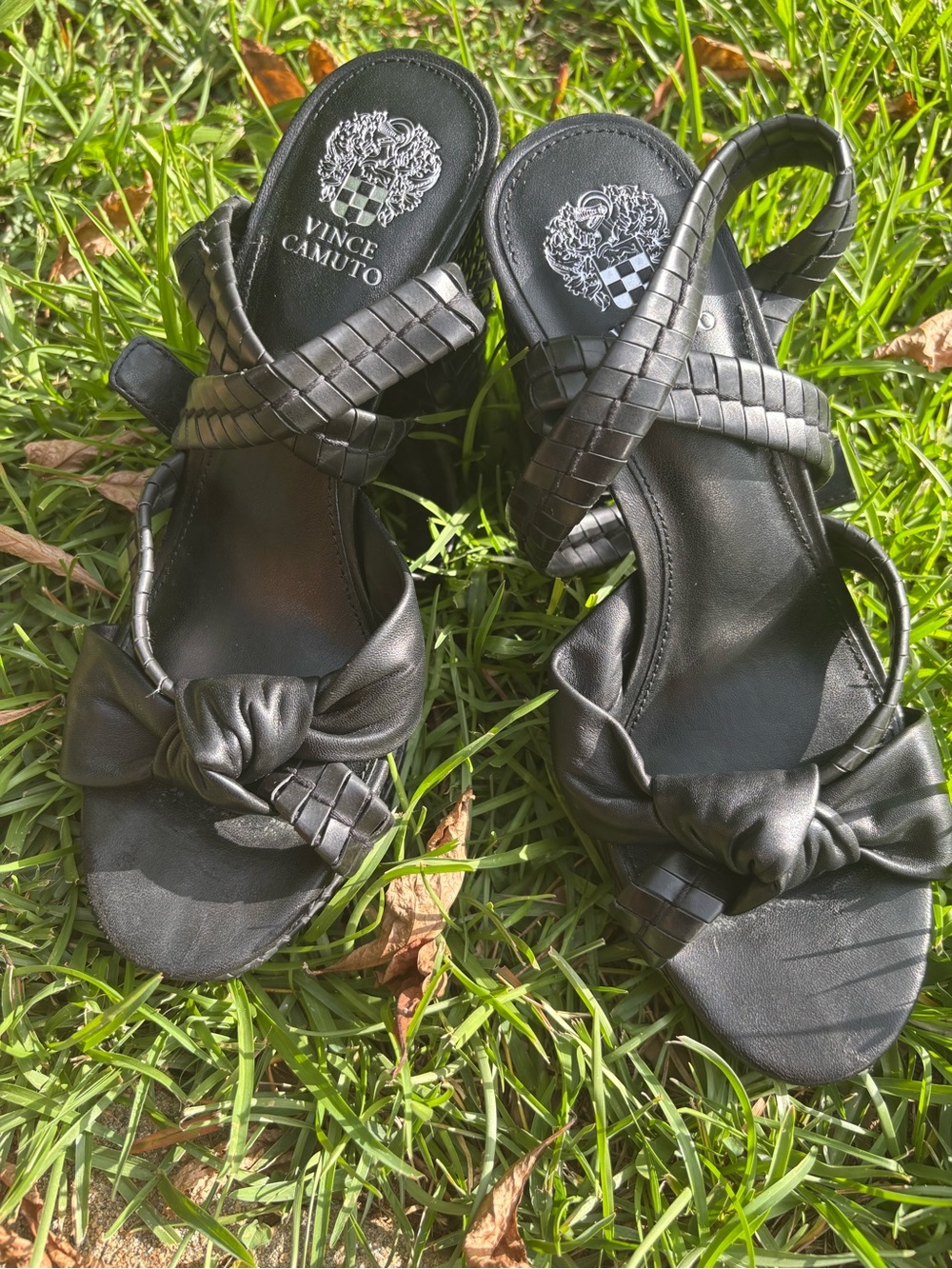 Vince Camuto Black Braided Knot Slingback Sandals